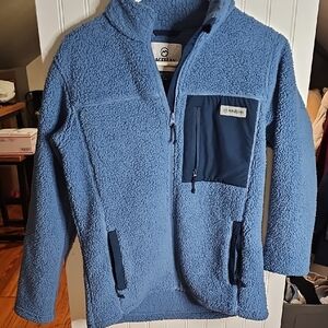 Magellan Outdoors Womens Blue Sherpa Fleece Jacket with Navy Chest Pocket